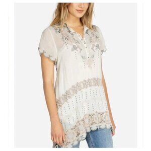 Johnny Was Fletcher Embroidered Lavender Short Sleeve Tunic Top Women’s S Read